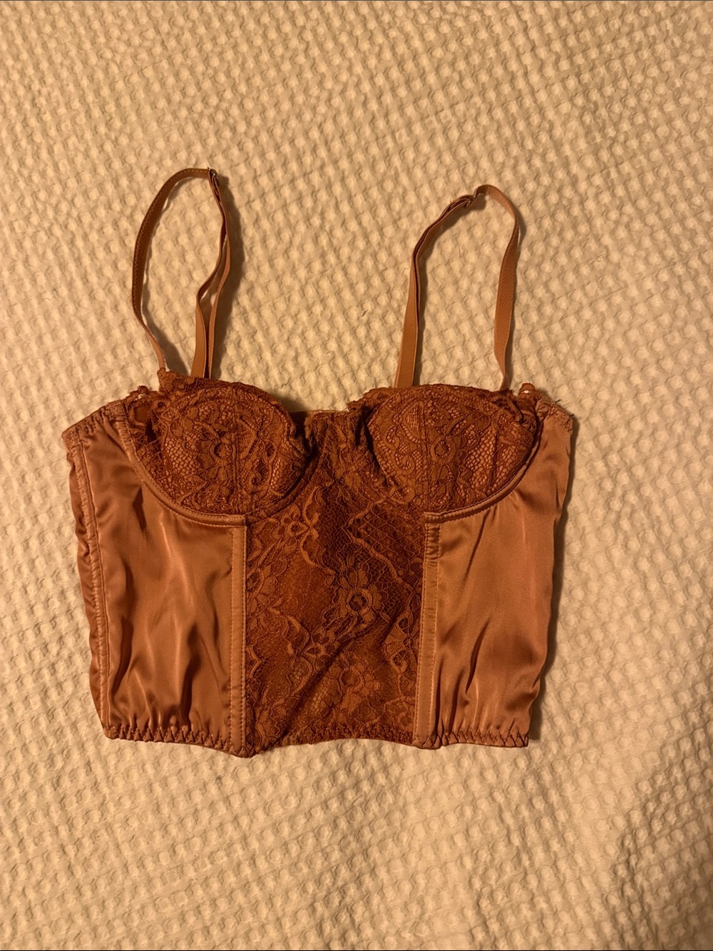 Urban Outfitters Lace-Panel Longline Bralette in Rust